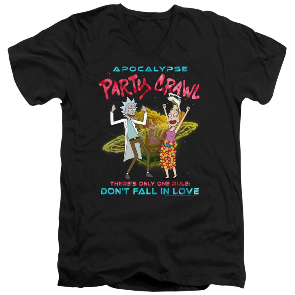 Rick And Morty Apocalypse Party Crawl Men's 30/1 Cotton Slim V-Neck T-Shirt