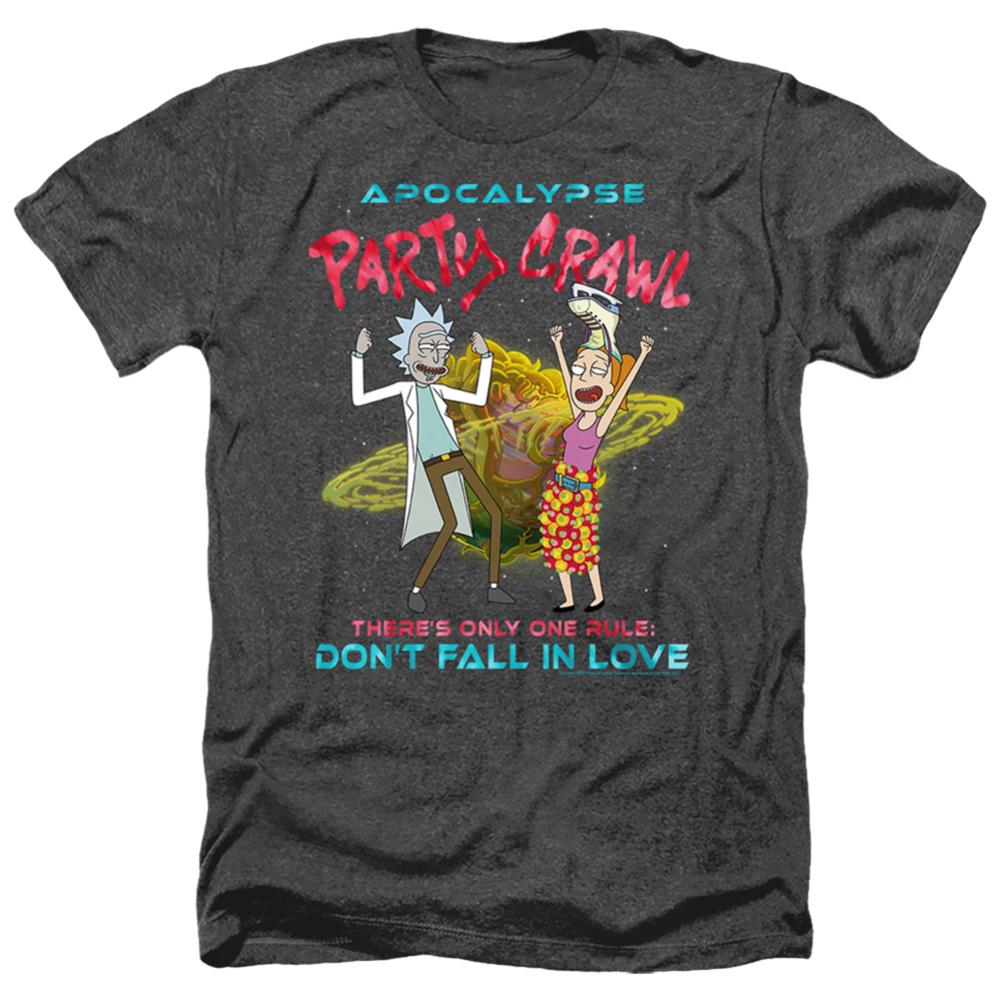 Rick And Morty Apocalypse Party Crawl Men's 30/1 Heather 60 40 Poly Short-Sleeve T-Shirt