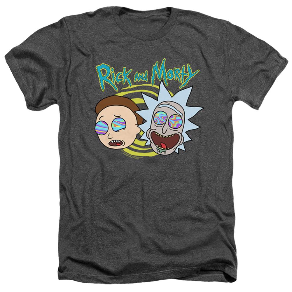 Rick And Morty Blown Minds Men's 30/1 Heather 60 40 Poly Short-Sleeve T-Shirt