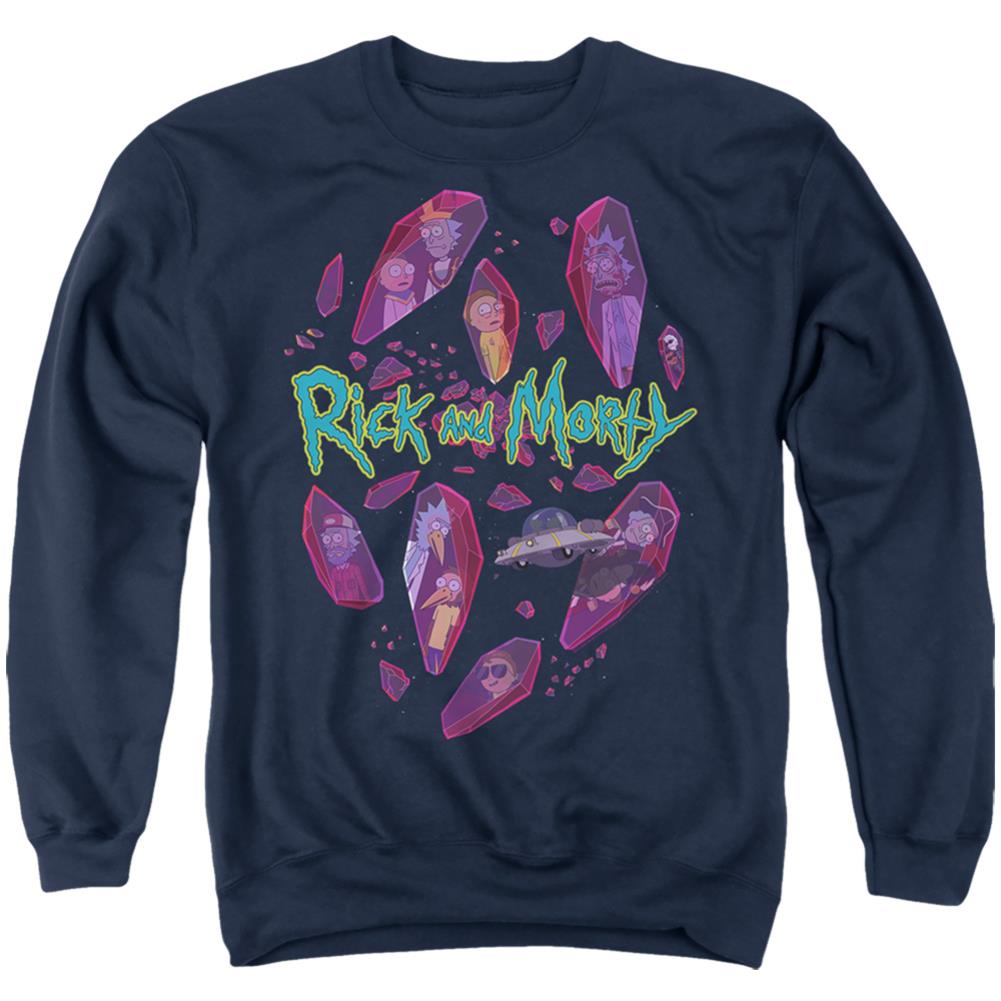 Rick And Morty Death Crystal Futures Men's Crewneck 50 50 Poly Long-Sleeve T-Shirt