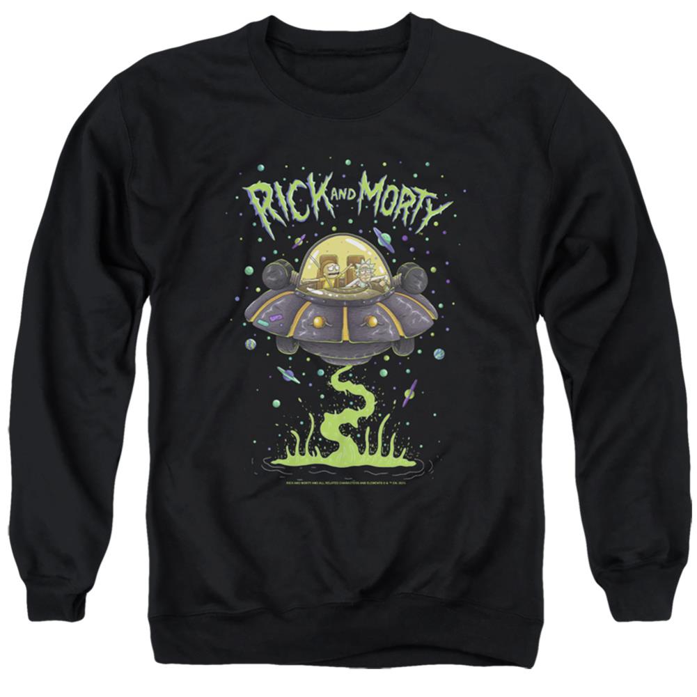 Rick And Morty Drunk Rick Ship Men's Crewneck 50 50 Poly Long-Sleeve T-Shirt