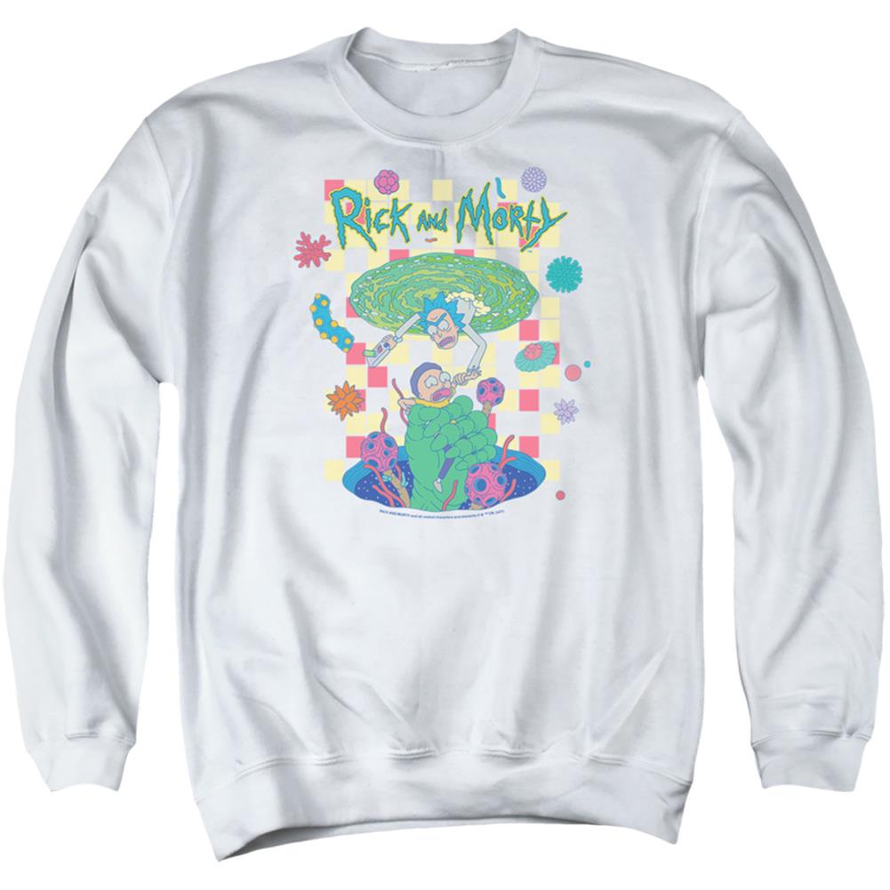 Rick And Morty Falling Portals Men's Crewneck 50 50 Poly Long-Sleeve T-Shirt