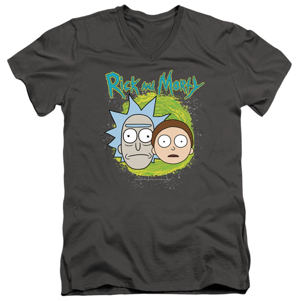 Rick And Morty Floating Heads Men's 30/1 Cotton Slim V-Neck T-Shirt