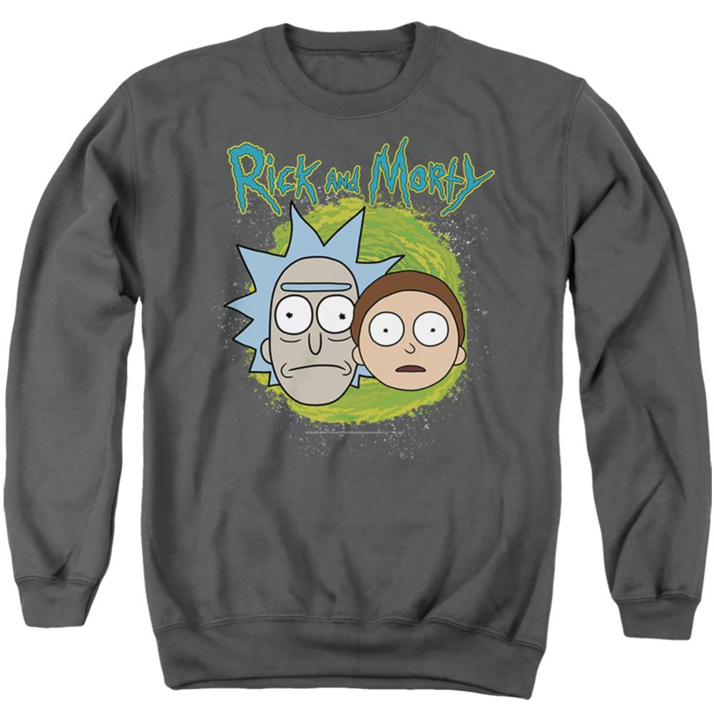 Rick And Morty Floating Heads Men's Crewneck 50 50 Poly Long-Sleeve T-Shirt