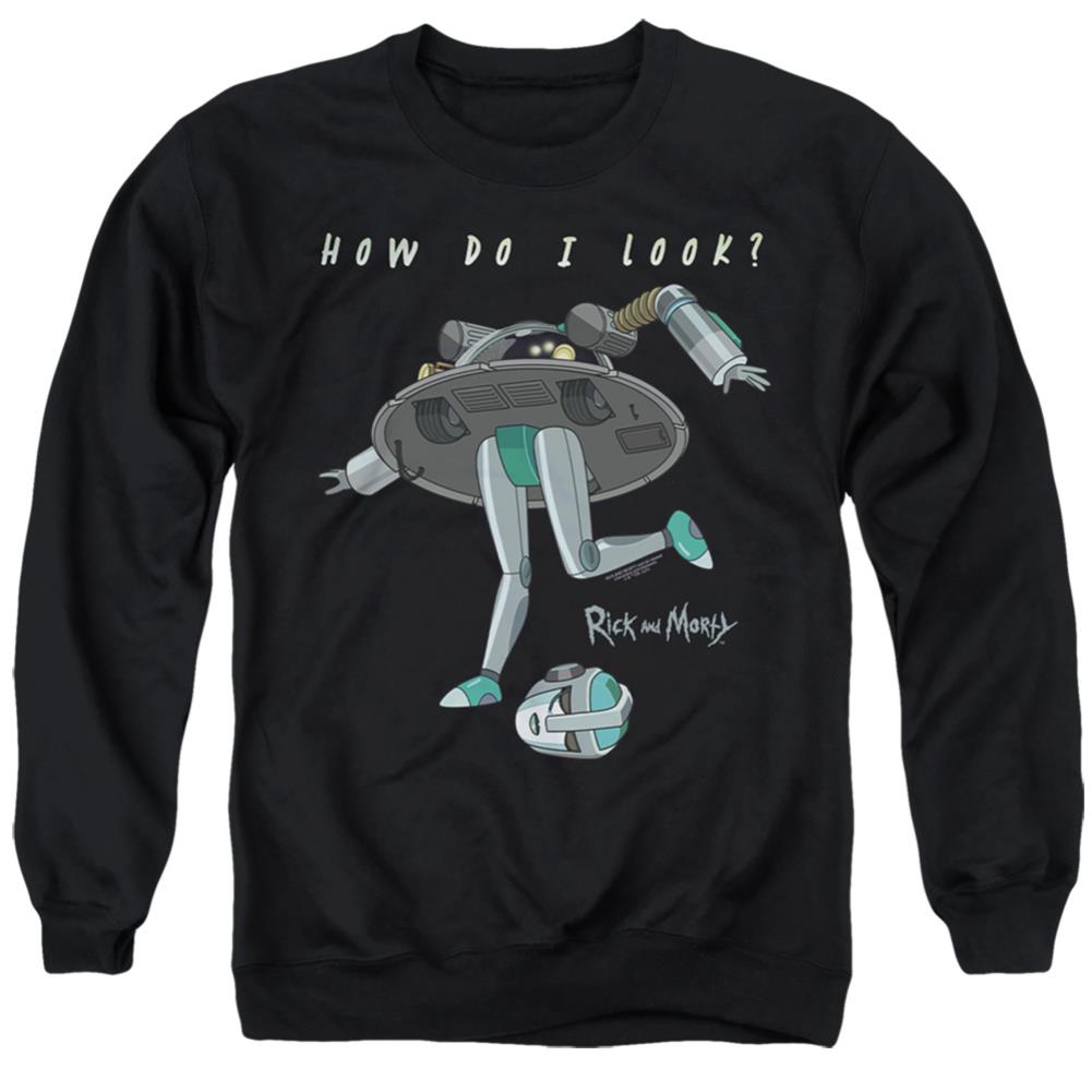 Rick And Morty How Do I Look? Men's Crewneck 50 50 Poly Long-Sleeve T-Shirt