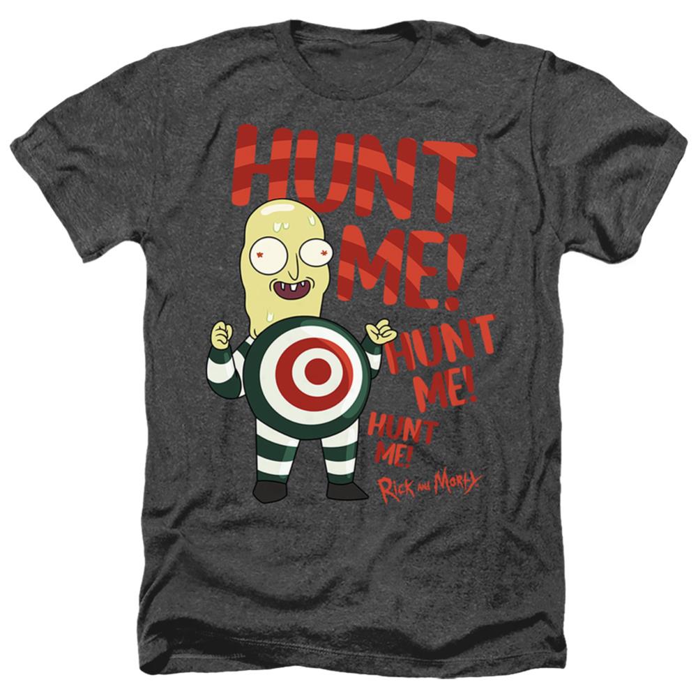 Rick And Morty Hunt Me Men's 30/1 Heather 60 40 Poly Short-Sleeve T-Shirt