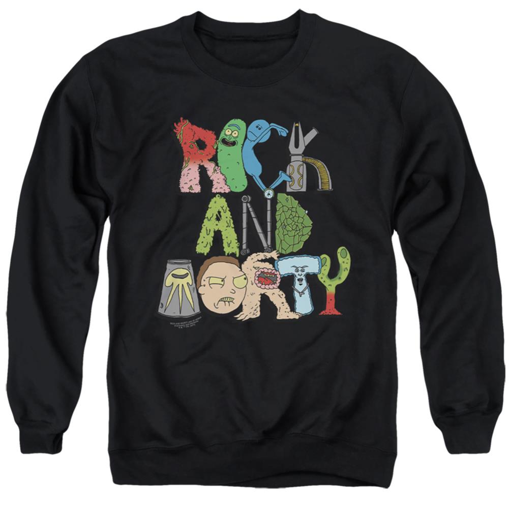 Rick And Morty Illustrated Logo Men's Crewneck 50 50 Poly Long-Sleeve T-Shirt