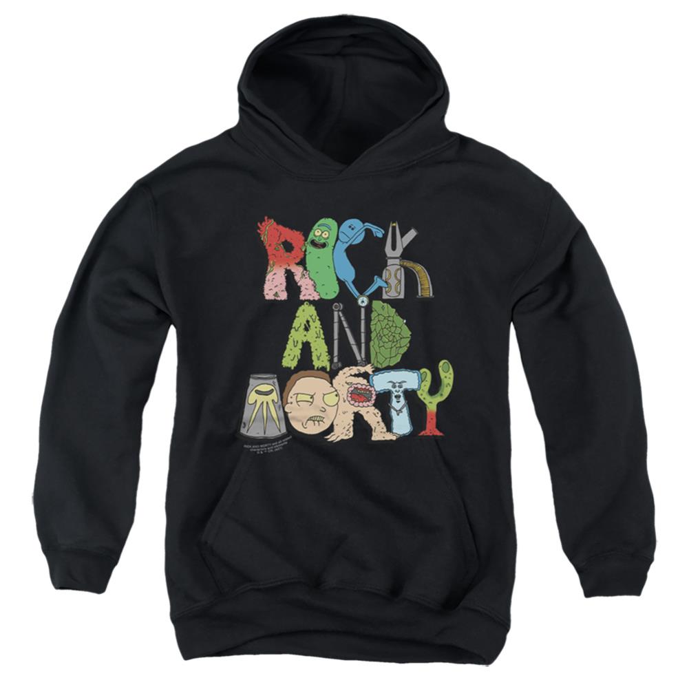 Rick And Morty Illustrated Logo Youth Cotton Poly Pull-Over Hoodie