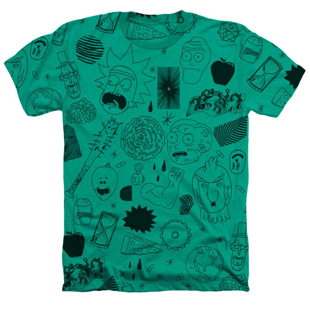 Rick And Morty Line Art Collage Men's 30/1 Cotton Poly SS Heather T
