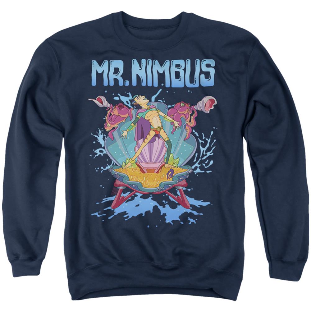 Rick And Morty Mr. Nimbus Design Men's Crewneck 50 50 Poly Long-Sleeve T-Shirt