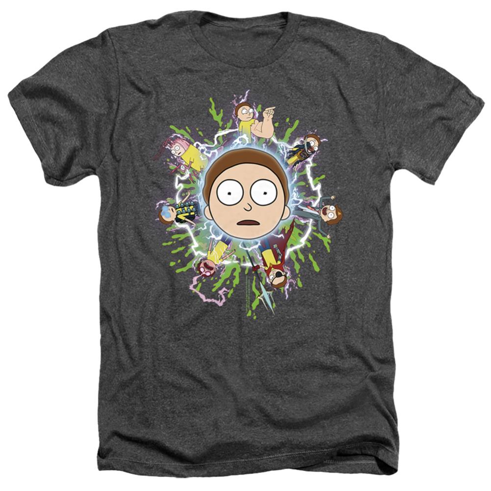Rick And Morty Multiple Morty Men's 30/1 Heather 60 40 Poly Short-Sleeve T-Shirt
