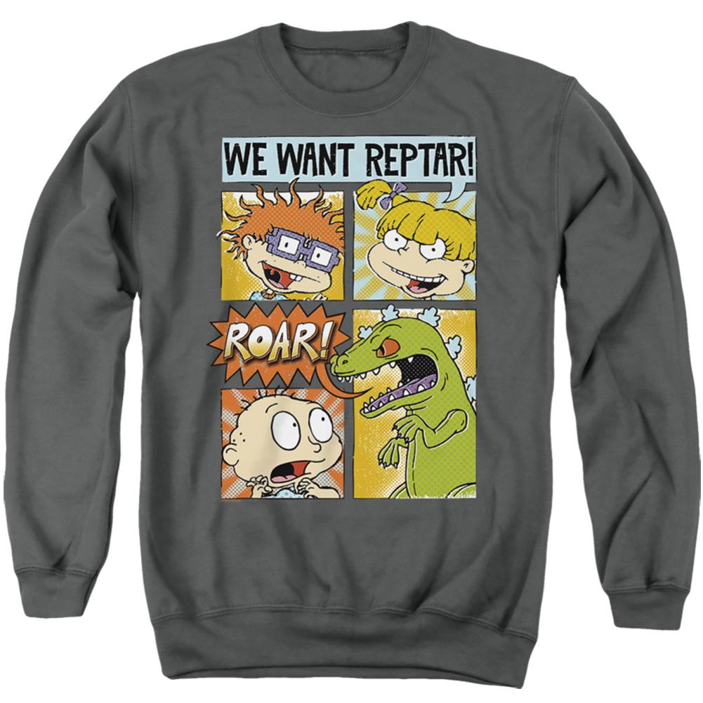 Rugrats We Want Reptar! Comic Men's Crewneck 50 50 Poly Long-Sleeve T-Shirt