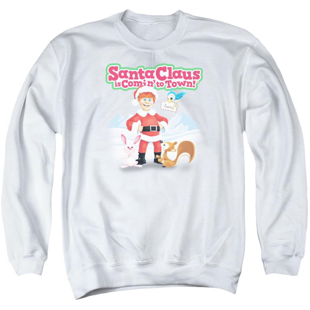 Santa Claus Is Comin To Town Animal Friends Men's Crewneck 50 50 Poly Long-Sleeve T-Shirt