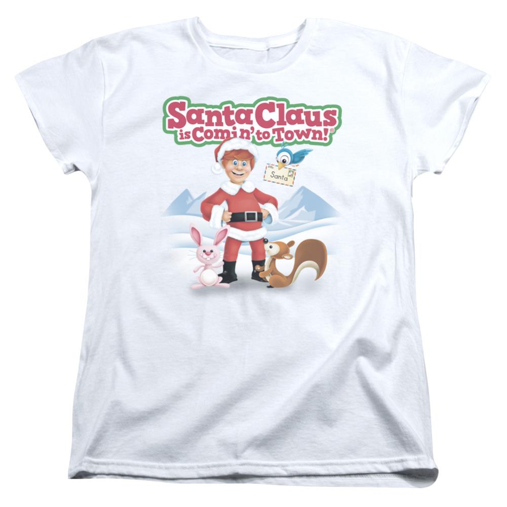 Santa Claus Is Comin To Town Animal Friends Women's 18/1 Cotton Short-Sleeve T-Shirt
