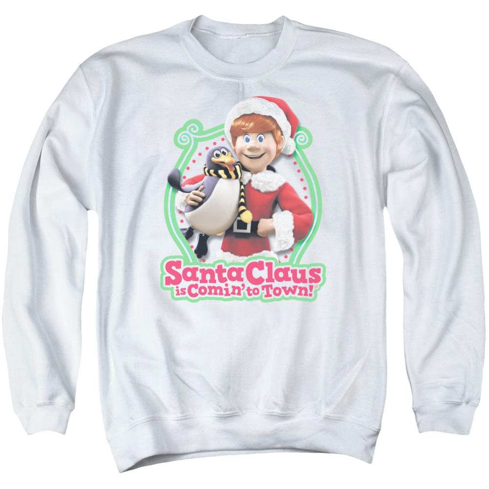 Santa Claus Is Comin To Town Penguin Men's Crewneck 50 50 Poly Long-Sleeve T-Shirt