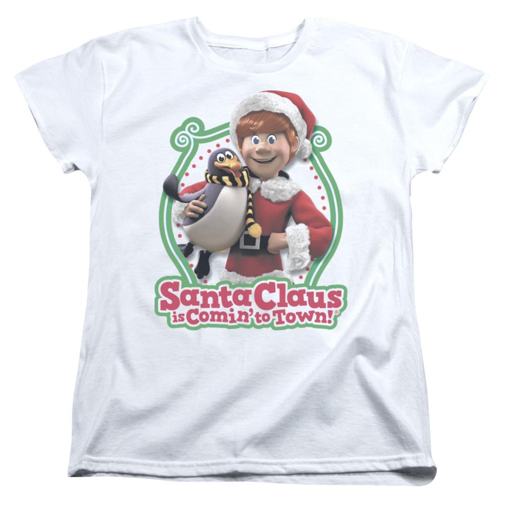 Santa Claus Is Comin To Town Penguin Women's 18/1 Cotton Short-Sleeve T-Shirt