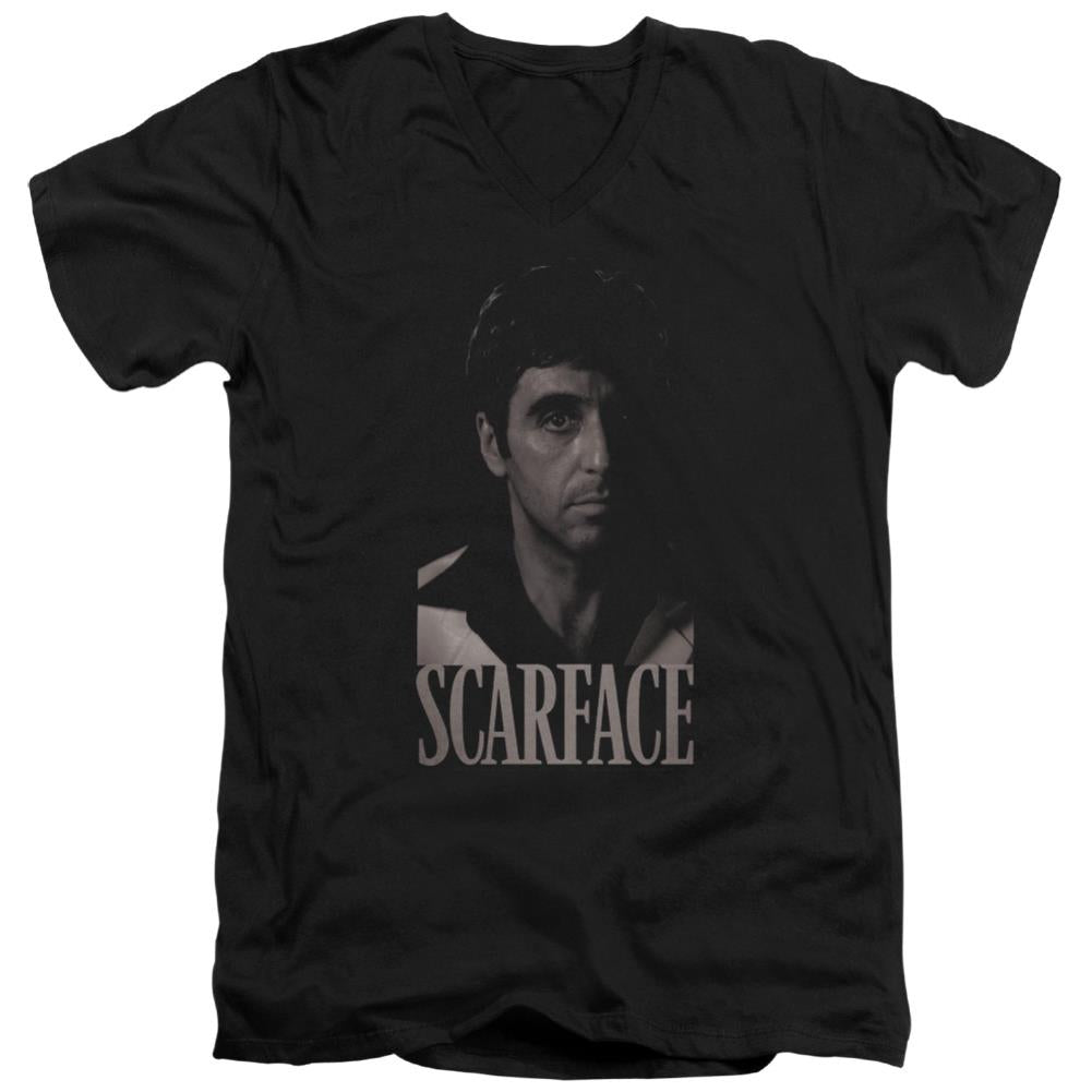 Scarface B&W Tony Men's 30/1 Cotton Slim V-Neck T-Shirt