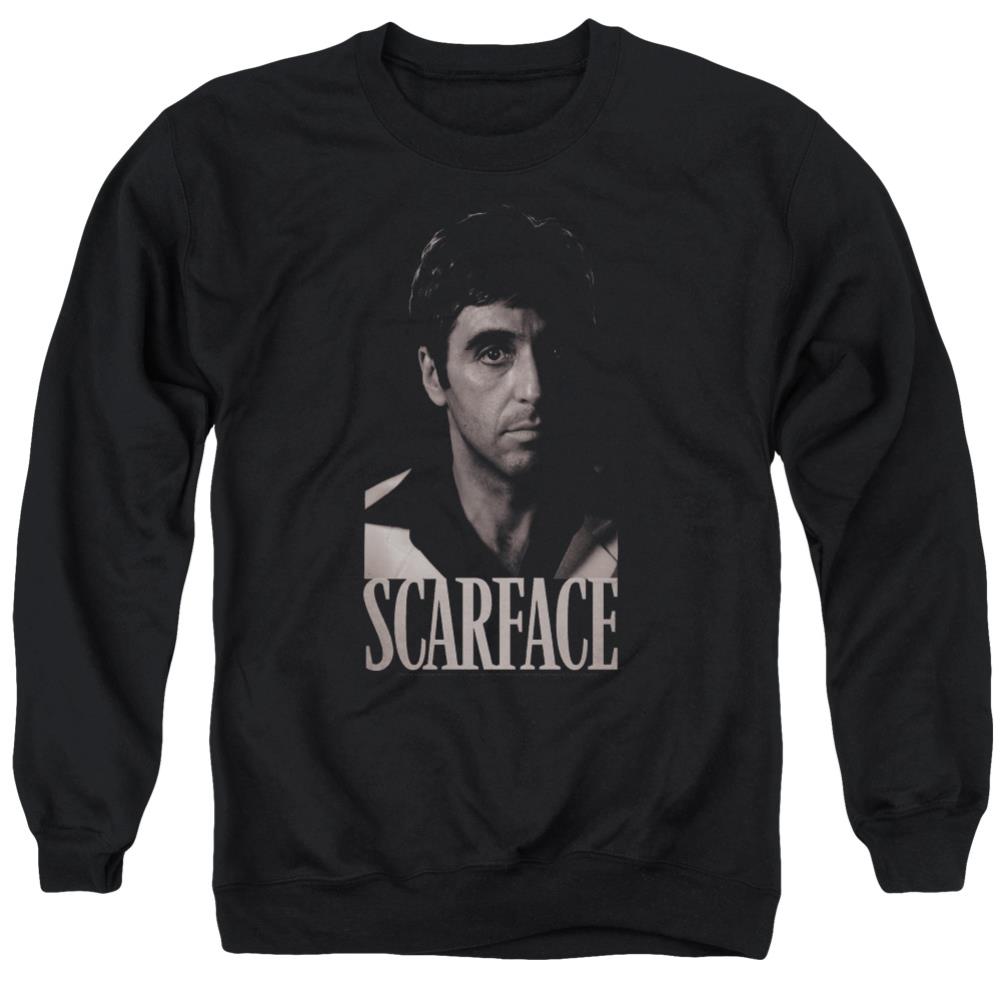 Scarface B&W Tony Men's Crewneck 50 50 Poly Long-Sleeve T-Shirt