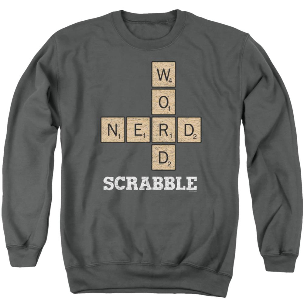 Scrabble Word Nerd Men's Crewneck 50 50 Poly Long-Sleeve T-Shirt