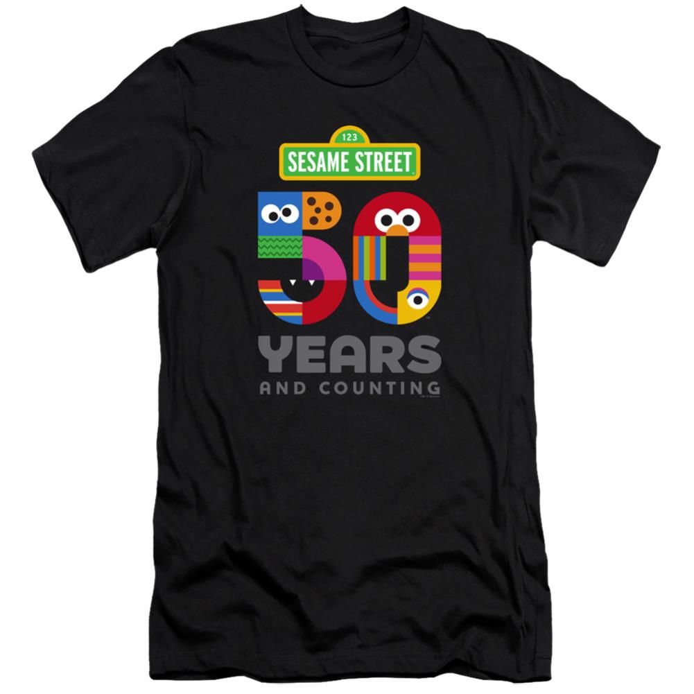 Sesame Street 50 Years Logo Men's Ultra-Soft 30/1 Cotton Slim Short-Sleeve T-Shirt