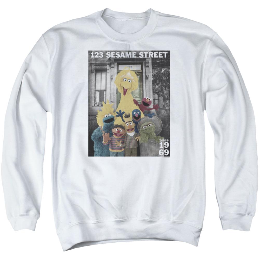 Sesame Street Best Address Men's Crewneck 50 50 Poly Long-Sleeve T-Shirt
