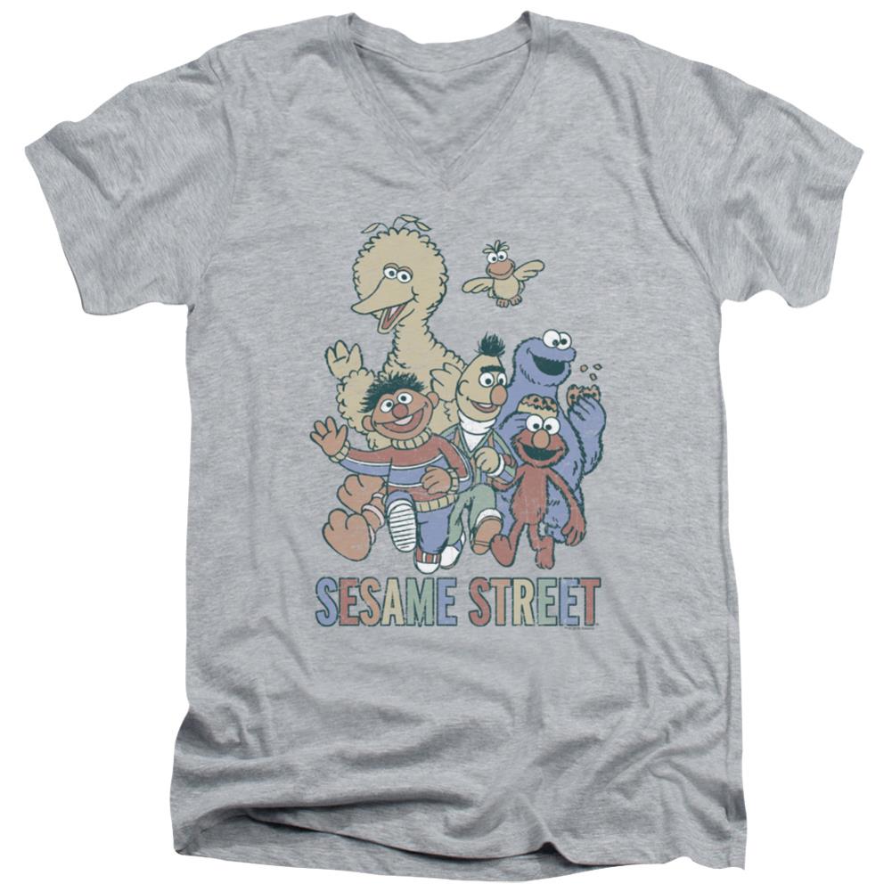 Sesame Street Colorful Group Men's 30/1 Cotton Slim V-Neck T-Shirt