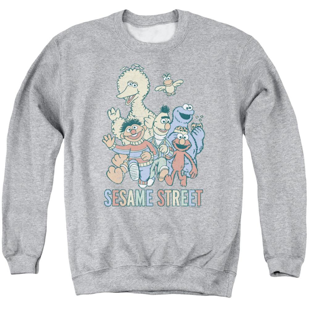 Sesame Street Colorful Group Men's Crewneck 50 50 Poly Long-Sleeve T-Shirt