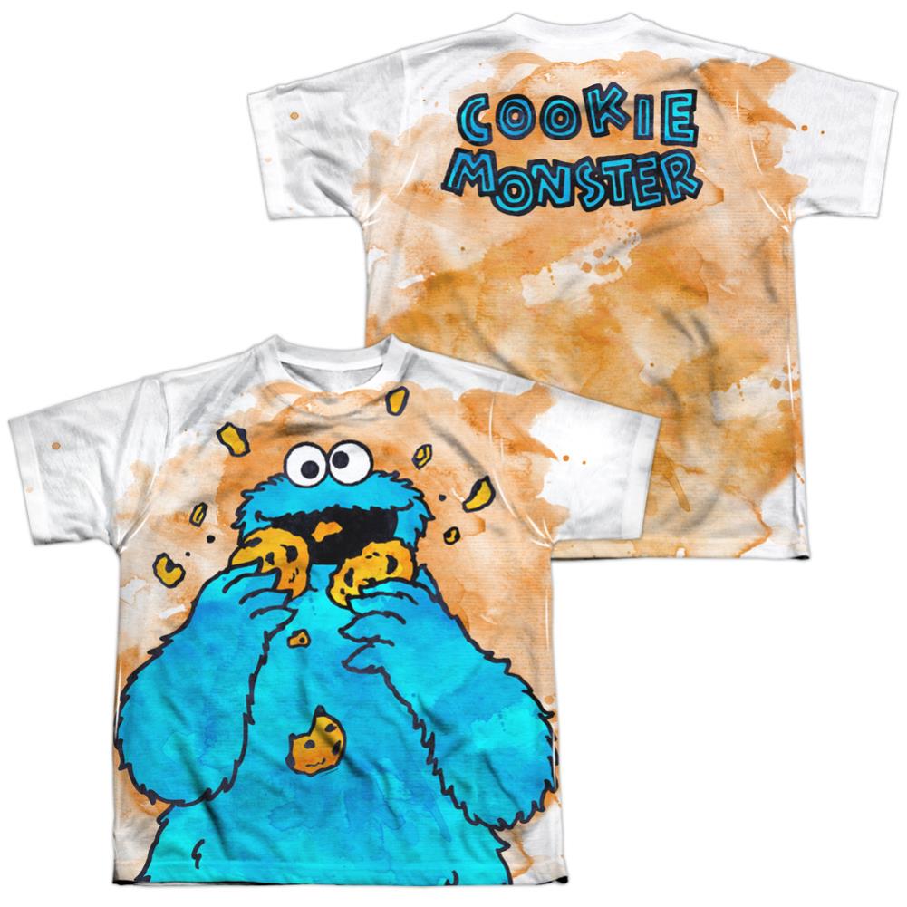 Sesame Street Cookie Crumbs (Front/Back Print) Youth Regular Fit Poly Short-Sleeve T-Shirt