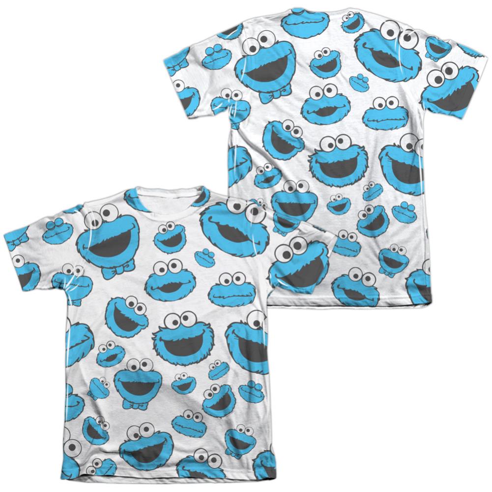 Sesame Street Cookie Face Pattern (Front/Back Print) Men's Regular Fit Poly Cotton Short-Sleeve T-Shirt