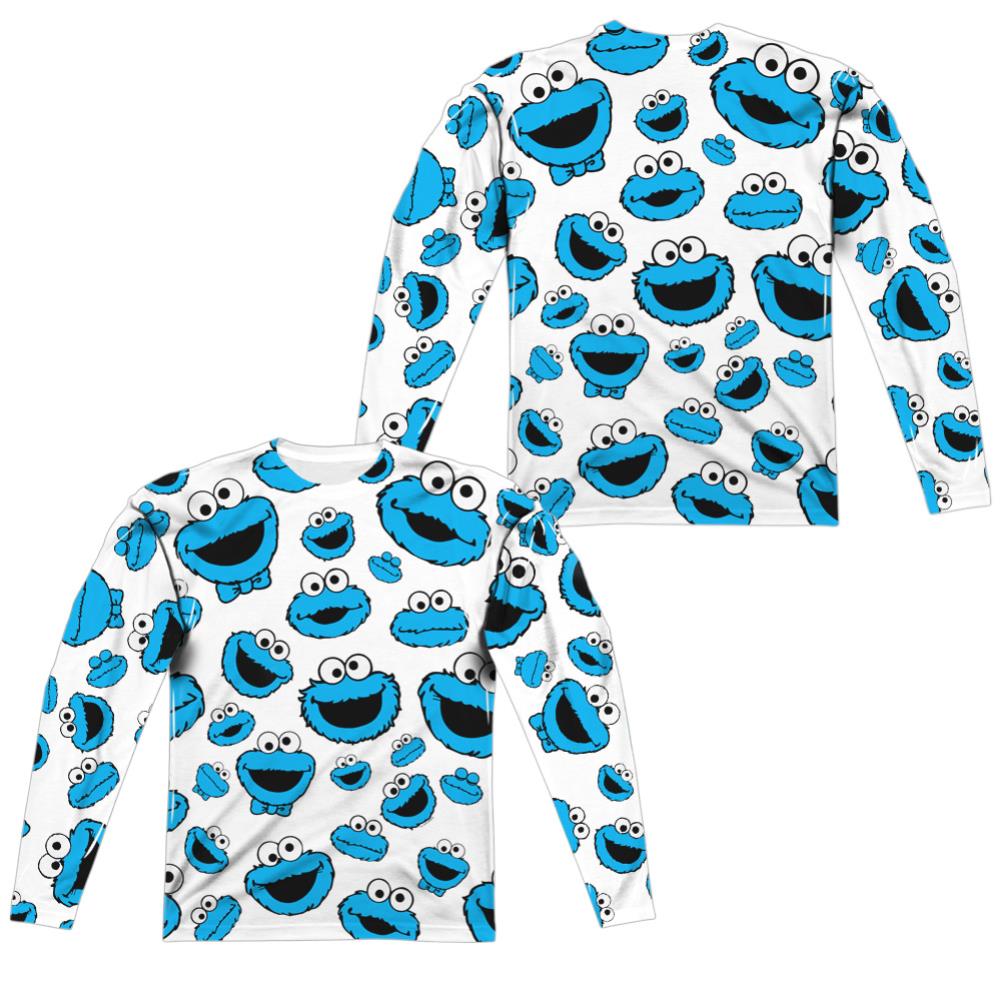 Sesame Street Cookie Face Pattern (Front/Back Print) Men's Regular Fit Polyester Long-Sleeve T-Shirt