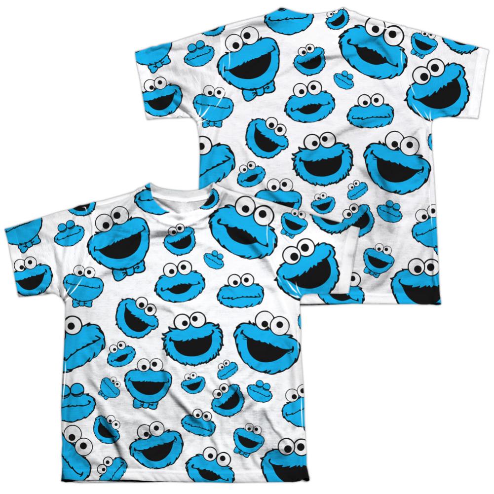 Sesame Street Cookie Face Pattern (Front/Back Print) Youth Regular Fit Poly Short-Sleeve T-Shirt
