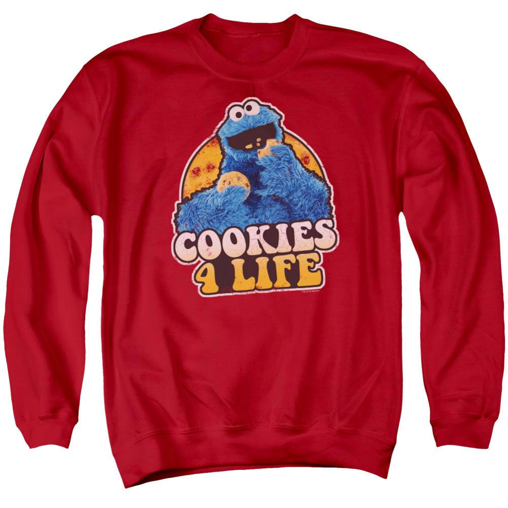 Sesame Street Cookies 4 Life Men's Crewneck 50 50 Poly Long-Sleeve T-Shirt