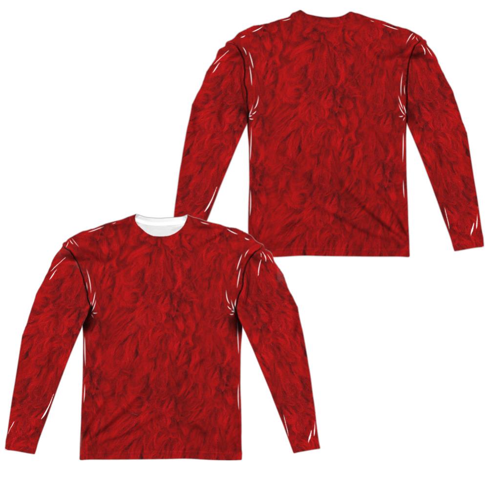 Sesame Street Elmo Costume (Front/Back Print) Men's Regular Fit Polyester Long-Sleeve T-Shirt