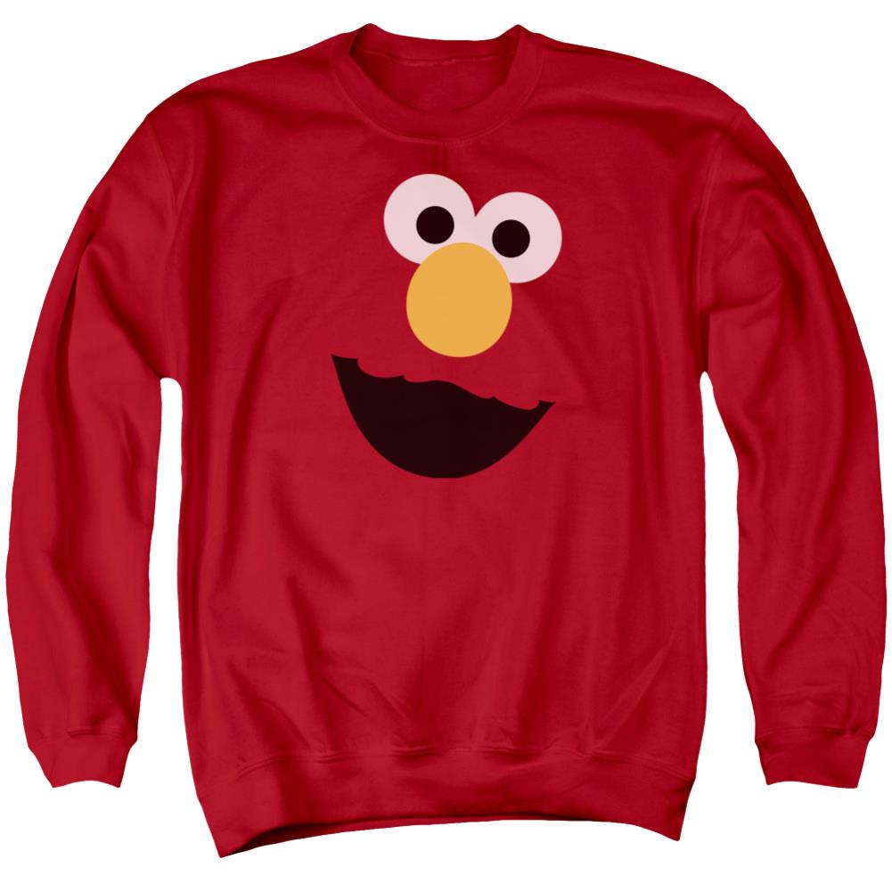 Sesame Street Elmo Face Men's Crewneck 50 50 Poly Long-Sleeve T-Shirt