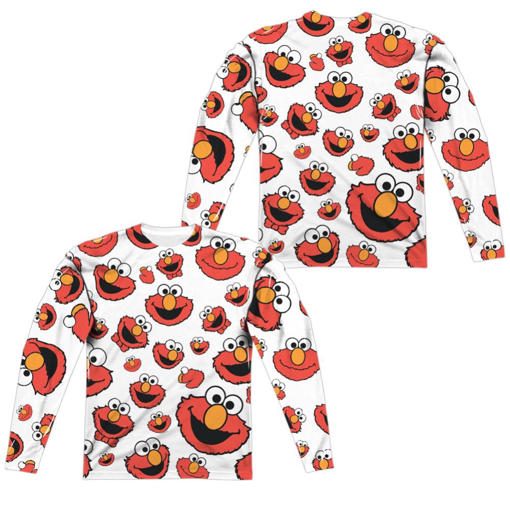 Sesame Street Elmo Face Pattern (Front/Back Print) Men's Regular Fit Polyester Long-Sleeve T-Shirt