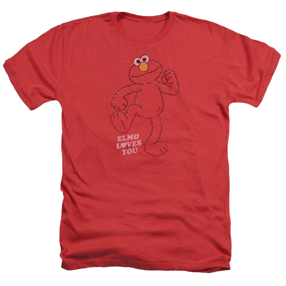 Sesame Street Elmo Loves You Men's 30/1 Heather 60 40 Poly Short-Sleeve T-Shirt