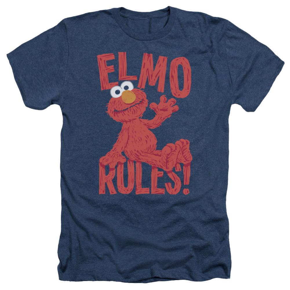 Sesame Street Elmo Rules Men's 30/1 Heather 60 40 Poly Short-Sleeve T-Shirt