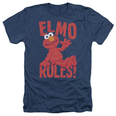 Sesame Street Elmo Rules Men's 30/1 Heather 60 40 Poly Short-Sleeve T-Shirt