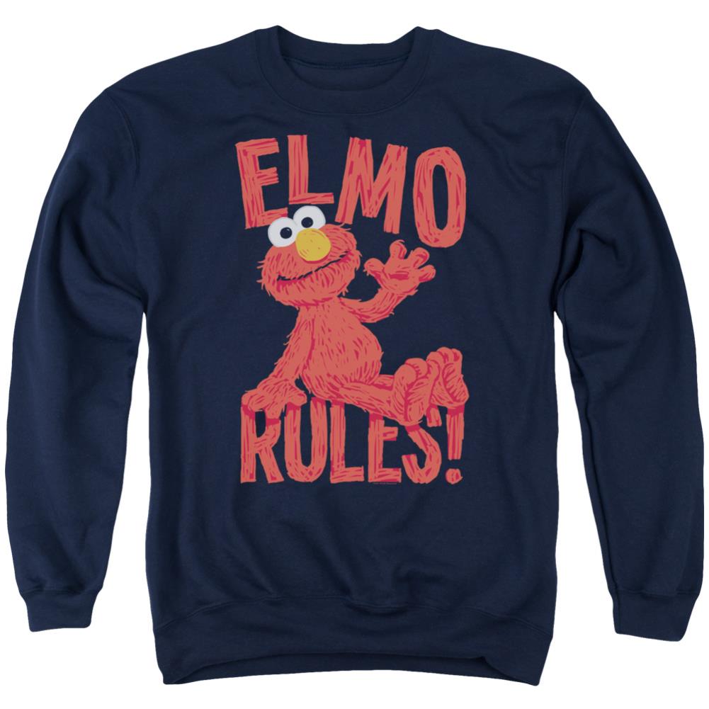 Sesame Street Elmo Rules Men's Crewneck 50 50 Poly Long-Sleeve T-Shirt