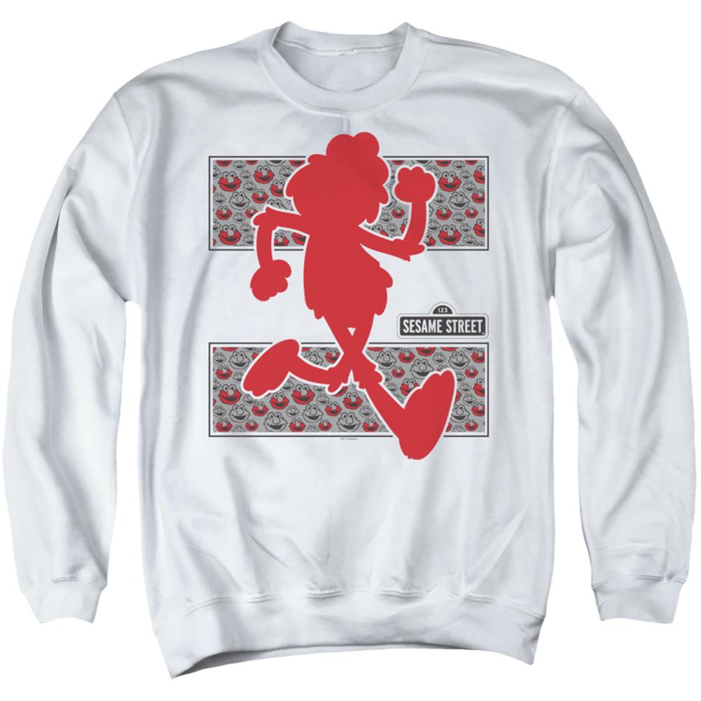 Sesame Street Elmo Runs Men's Crewneck 50 50 Poly Long-Sleeve T-Shirt