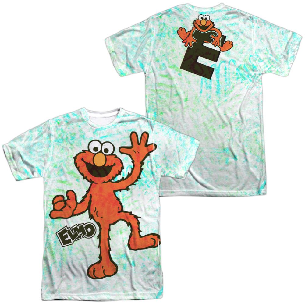 Sesame Street Elmo Scribble (Front/Back Print) Men's Regular Fit Polyester Short-Sleeve T-Shirt