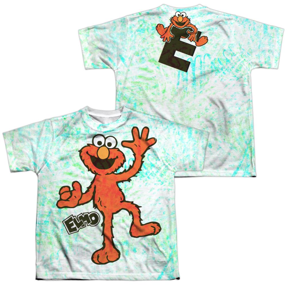 Sesame Street Elmo Scribble (Front/Back Print) Youth Regular Fit Poly Short-Sleeve T-Shirt