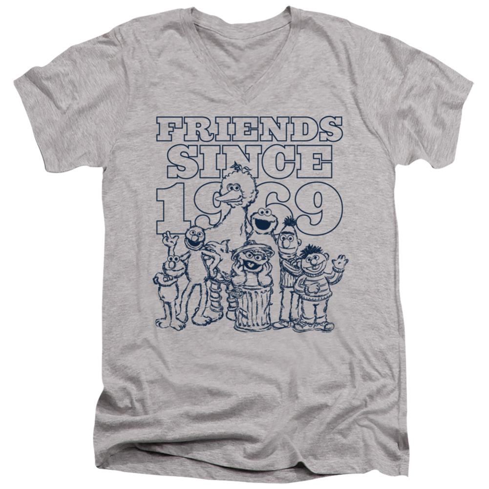 Sesame Street Friends Since Men's 30/1 Cotton Slim V-Neck T-Shirt