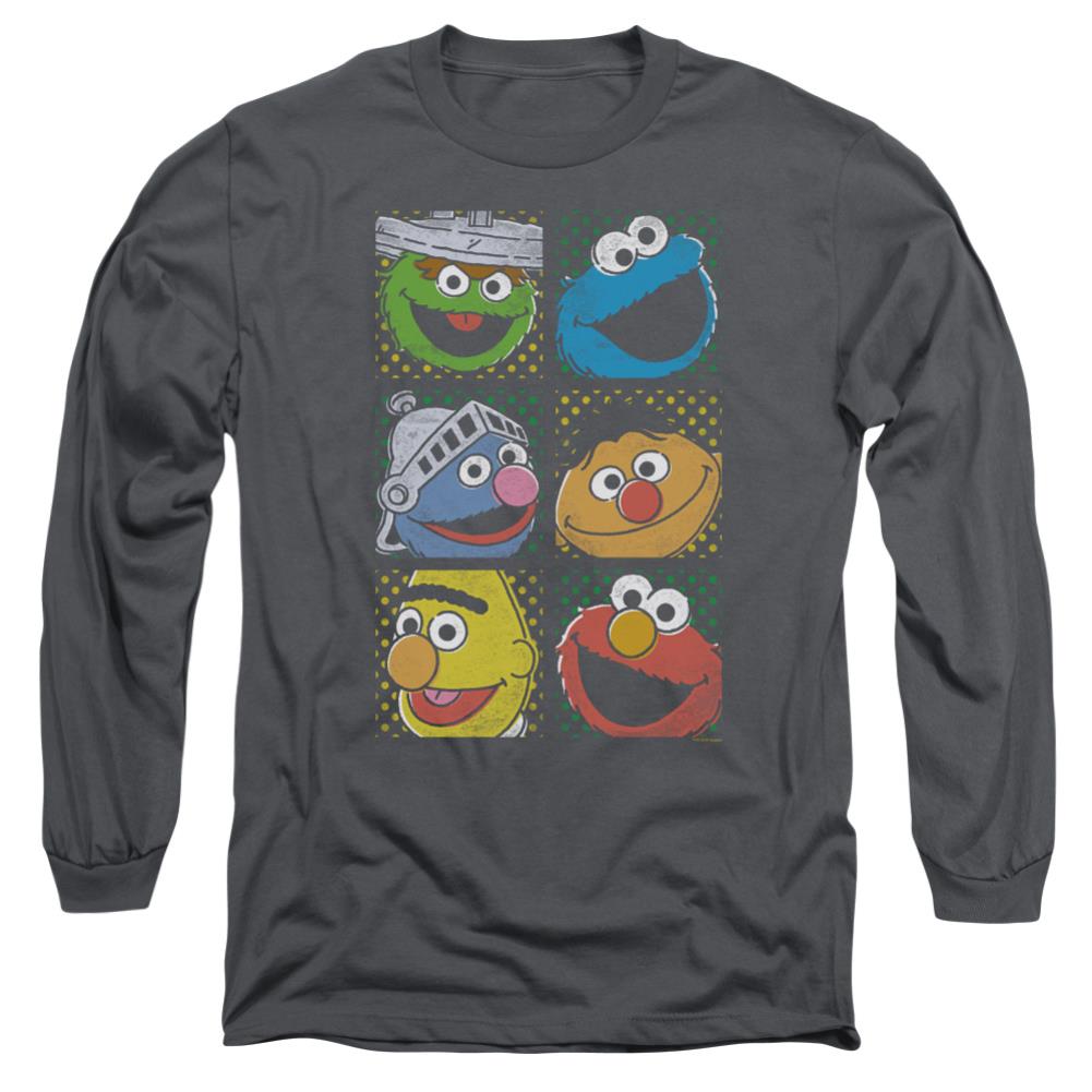 Sesame Street Group Squares Men's 18/1 Cotton Long-Sleeve T-Shirt