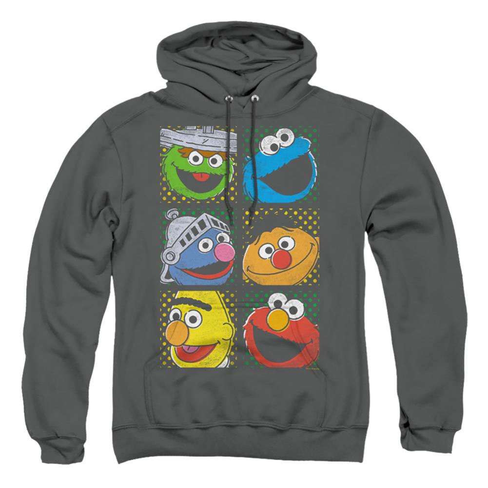 Sesame Street Group Squares Men's Pull-Over 75 25 Poly Hoodie