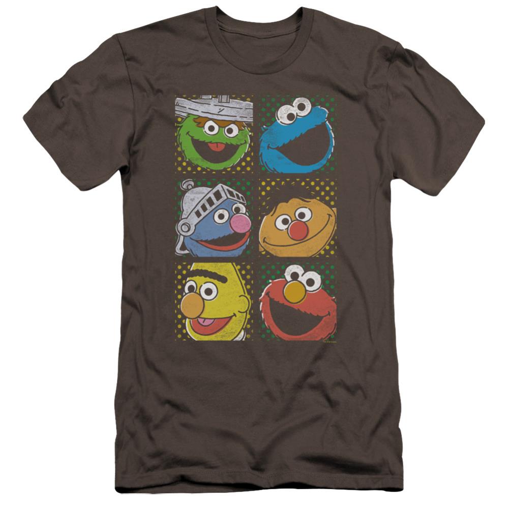 Sesame Street Group Squares Men's Ultra-Soft 30/1 Cotton Slim Short-Sleeve T-Shirt