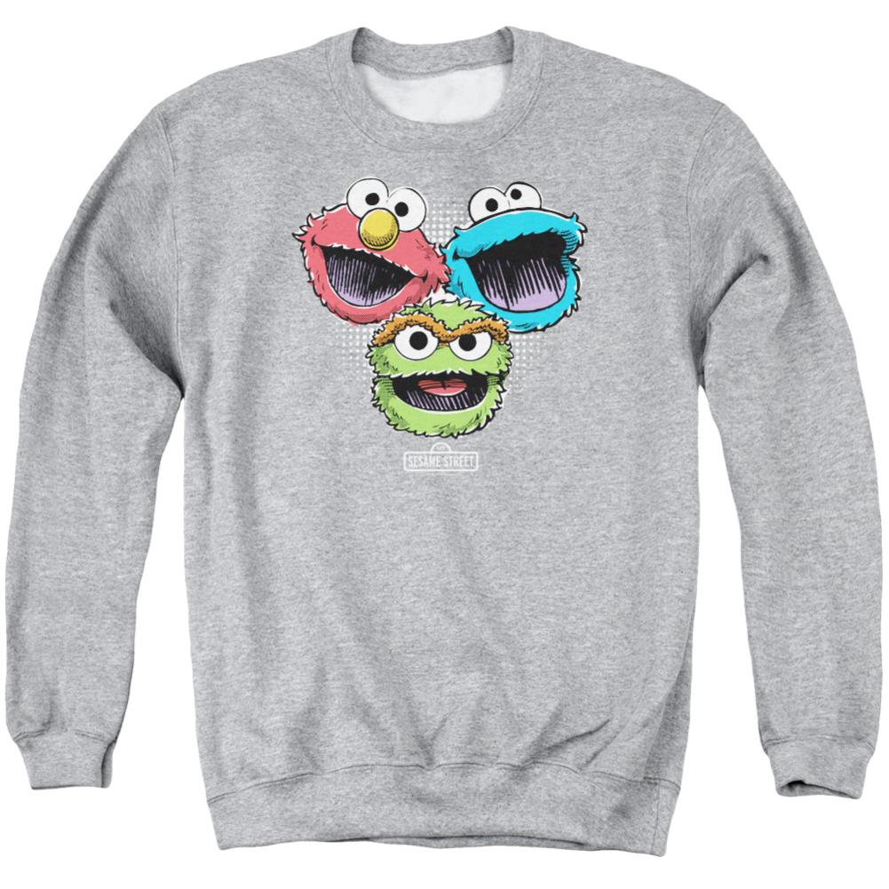 Sesame Street Halftone Heads Men's Crewneck 50 50 Poly Long-Sleeve T-Shirt