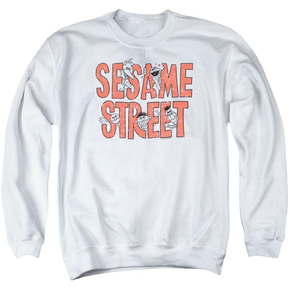 Sesame Street In Letters Men's Crewneck 50 50 Poly Long-Sleeve T-Shirt