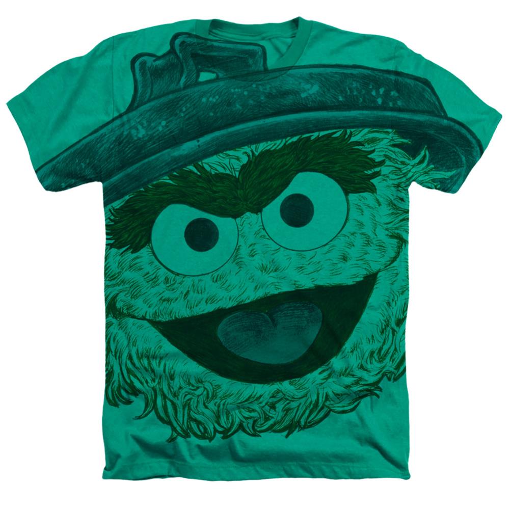 Sesame Street Oscar Face Men's 30/1 Cotton Poly SS Heather T