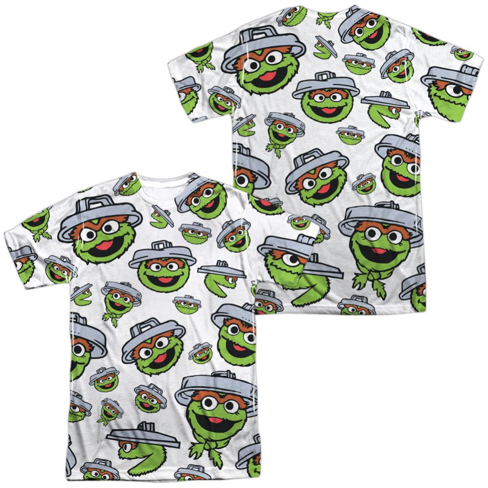 Sesame Street Oscar Face Pattern (Front/Back Print) Men's Regular Fit Polyester Short-Sleeve T-Shirt